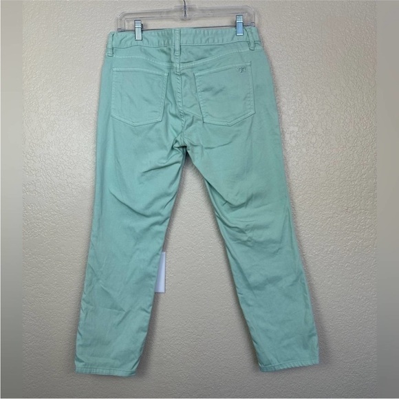 Tory Burch Alexa Cropped Jean Mint Green Goldtone Logo Buttons Size 29 - Picture 8 of 13